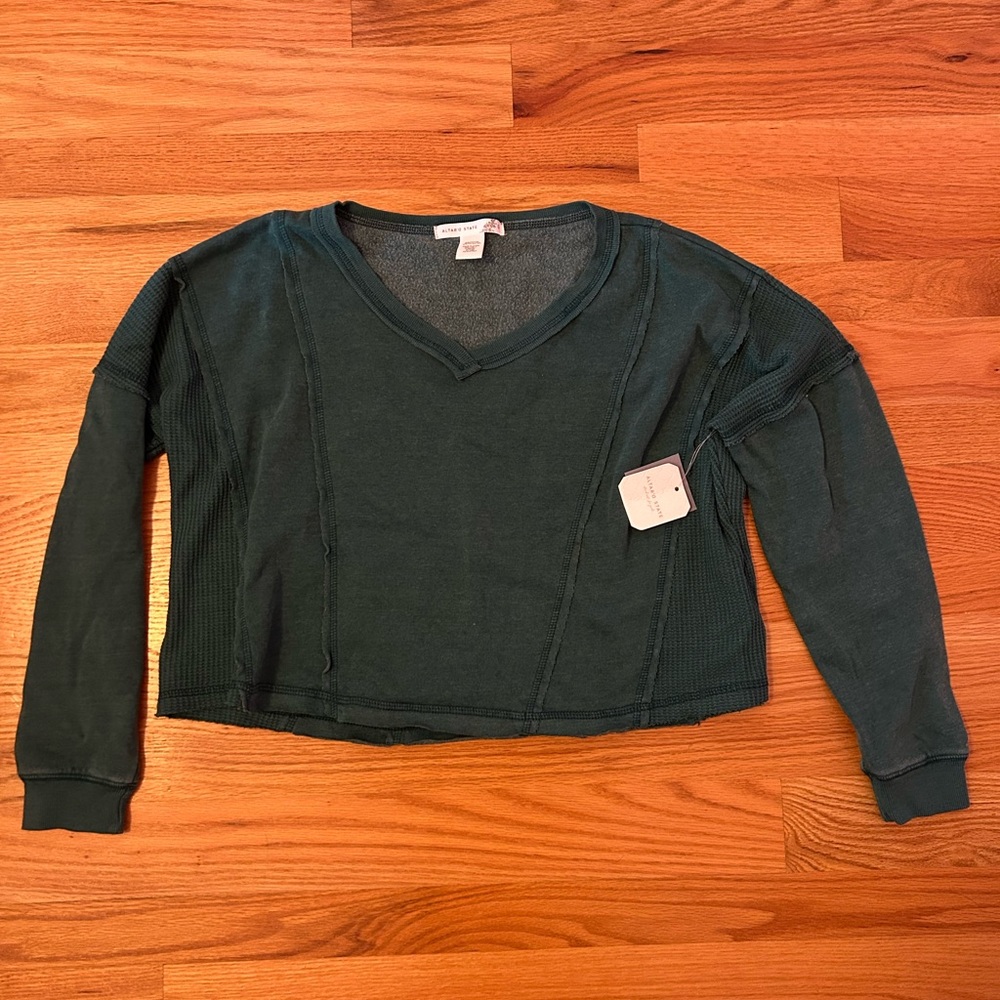 Altar'd State Forest Green V-Neck Sweatshirt
